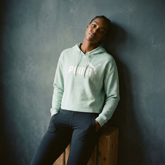 Puma Tops - PUMA Womens S Cropped Hoodie Teal Green Cotton Logo Y2K Athleisure Casual